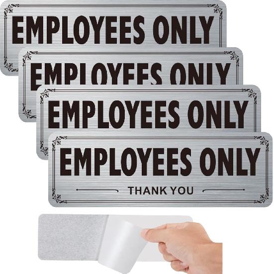 4 Pack Employees Only Signs - Heavy Duty Aluminum Staff Only Door Sign with Strong Self-adhesive, Weatherproof No Entry Signs for Office, Warehouse & 9 x 3 inches
