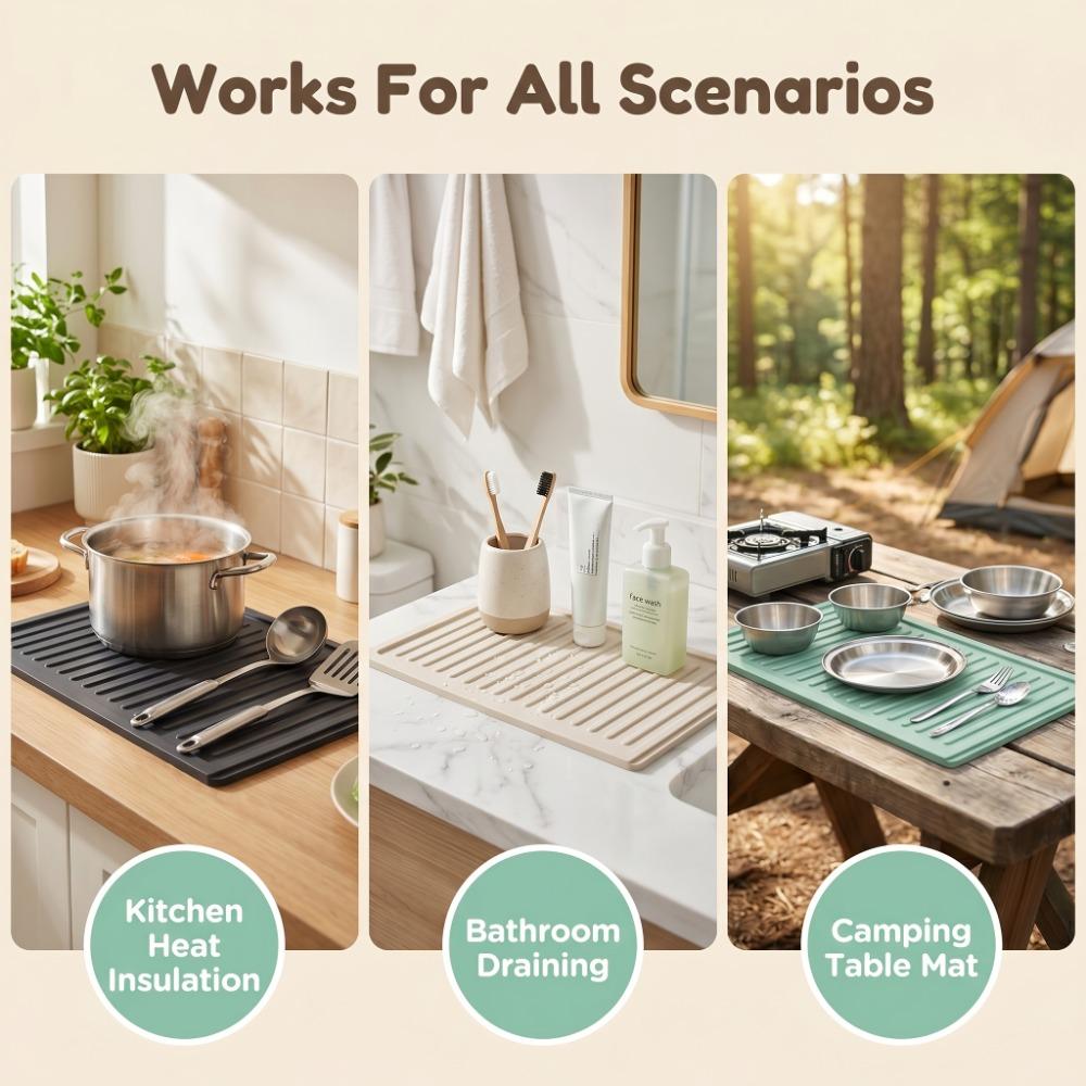 2-teilige rutschfeste Arbeitsplatten-Trockenmatte, zusammensteckbare Platzmatte, praktische isolierte Matte, Spülbeckenrand