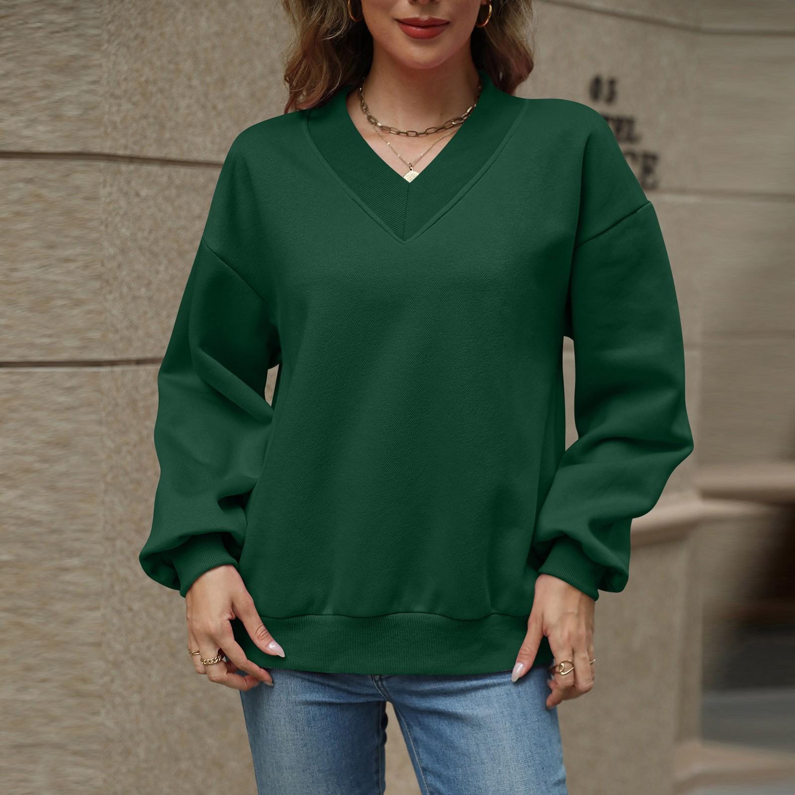 

Женская однотонная флисовая мешковатая толстовка с капюшоном и V-образным вырезом L армия зеленый