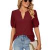 Summer Women's T-shirt Casual V-neck Solid Color Hollowed Out Bubble Sleeve Loose T-shirt Tops Female
