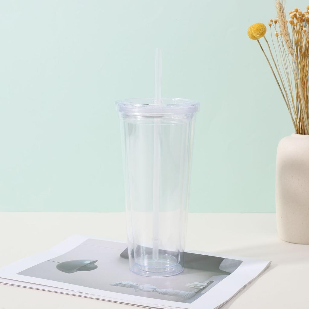 650ml Clear Straw Tumbler with Lid and Straw, Large Reusable Drinking Cup for and Beverages