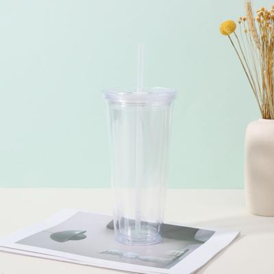 Gobelet transparent 650 ml avec paille, couvercle et paille, grande tasse à boire réutilisable pour et boissons