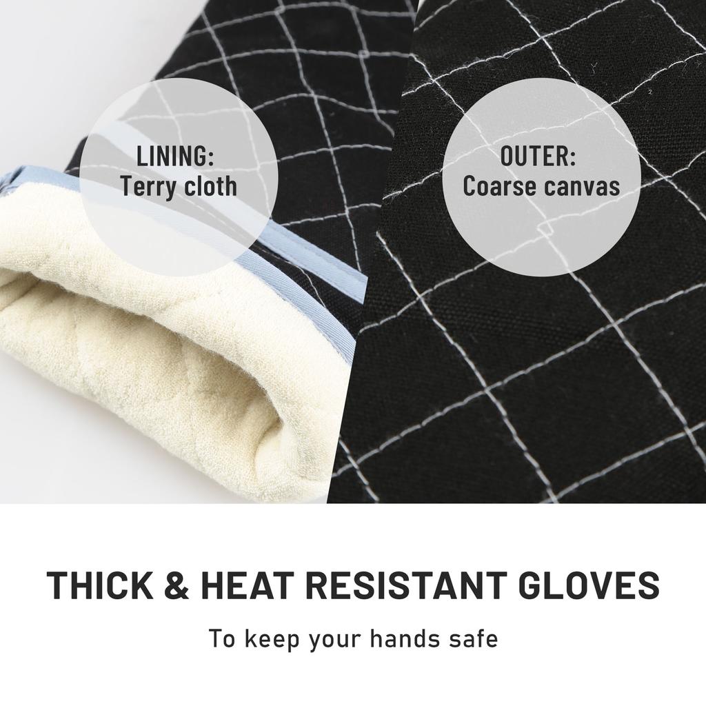 1 Pair Extended Oven Mitts Heat-Insulating 260 celsius Celsius500 degrees F Kitchen-Gloves Thick Terrycloth Lining Grids Horizontal Stripes Pattern fo