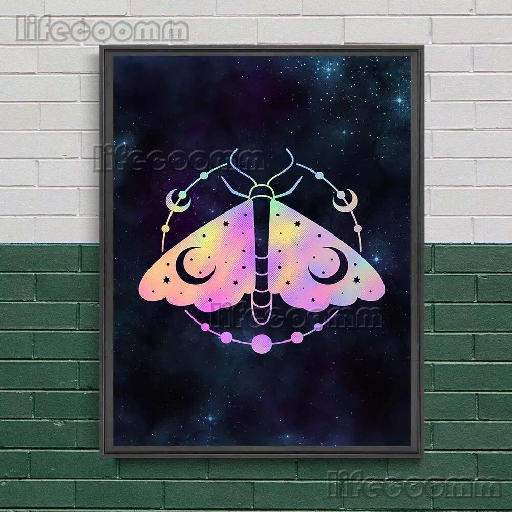 Mystical Witch Book Of Knowledge And Celestial Lunar Moth Wall Art Canvas Painting Ouroboro And Head Moth Poster And Pirnt Decor No Frame