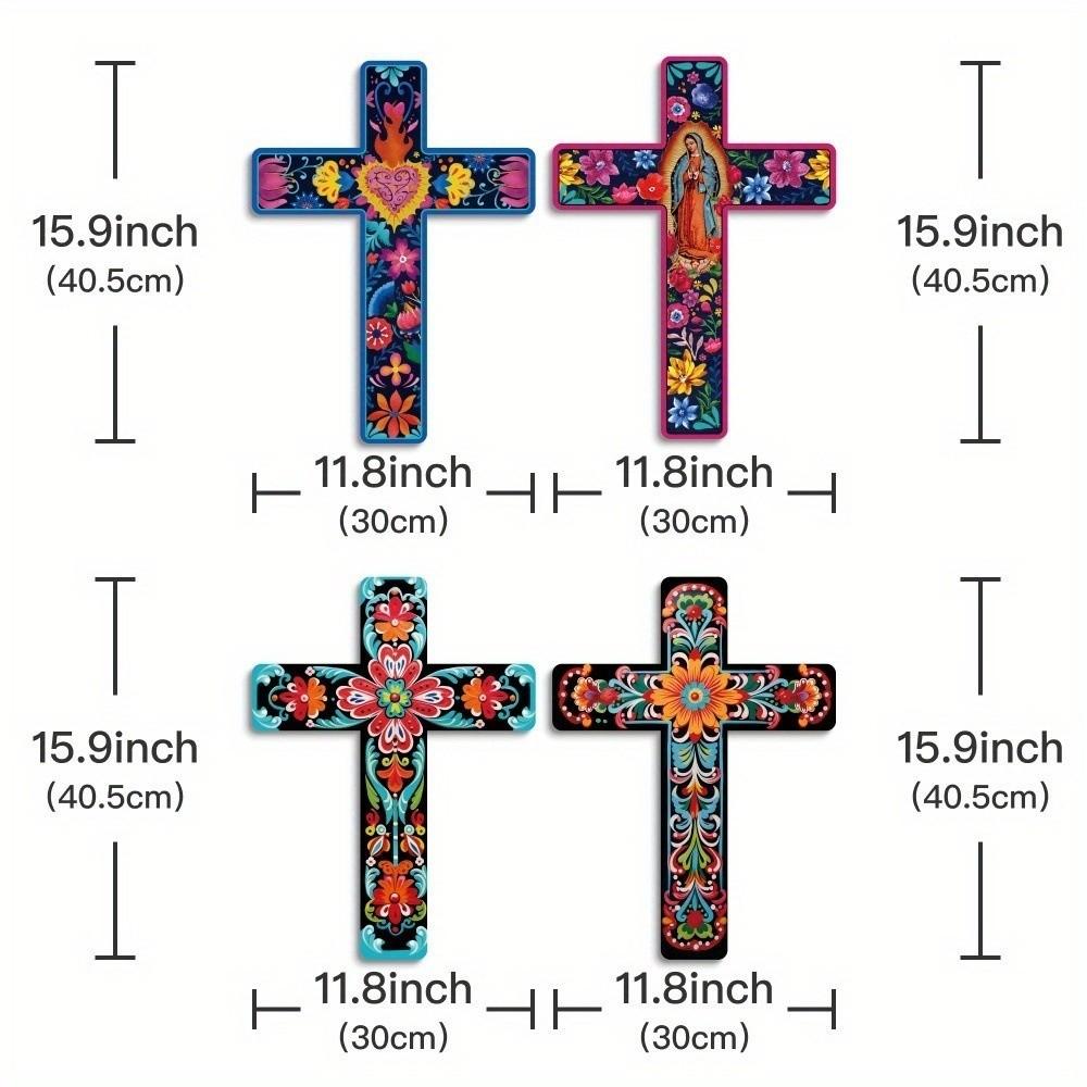 11.8*16 inch Floral Cross Wall Decor Easter Wooden Christians Cross Sign Mexican Style Inspirational Christians Hanging Sign