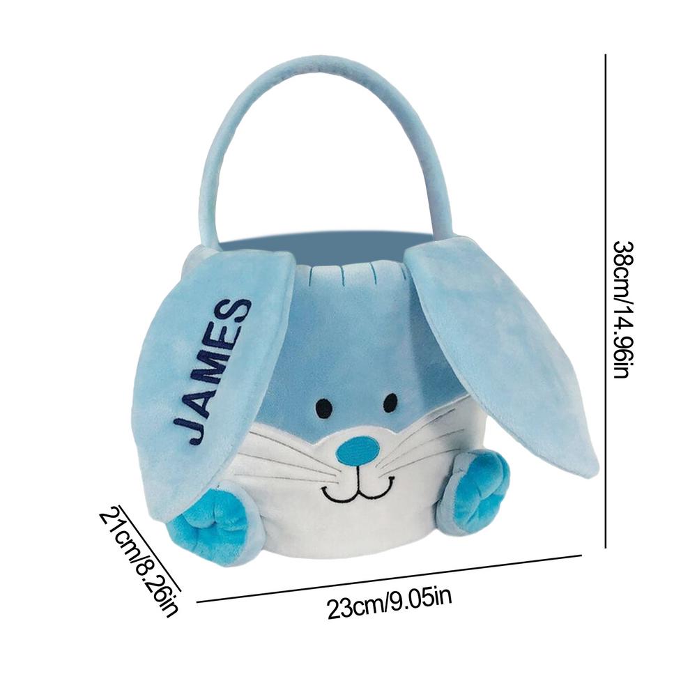 Plush Bunny Easter Basket Soft Festive Candies Storage Container Empty Embroidered Easter Basket With Handle For Boys Girls Cute