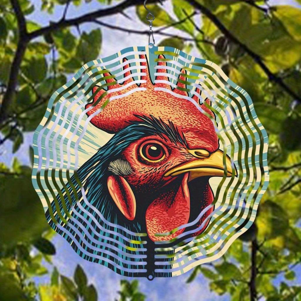 Farm Rooster Wind Chime Outdoor Metal Spinning Garden Decor Bird Deterrent Scarecrow Patio Hanging Ornament No Battery Needed