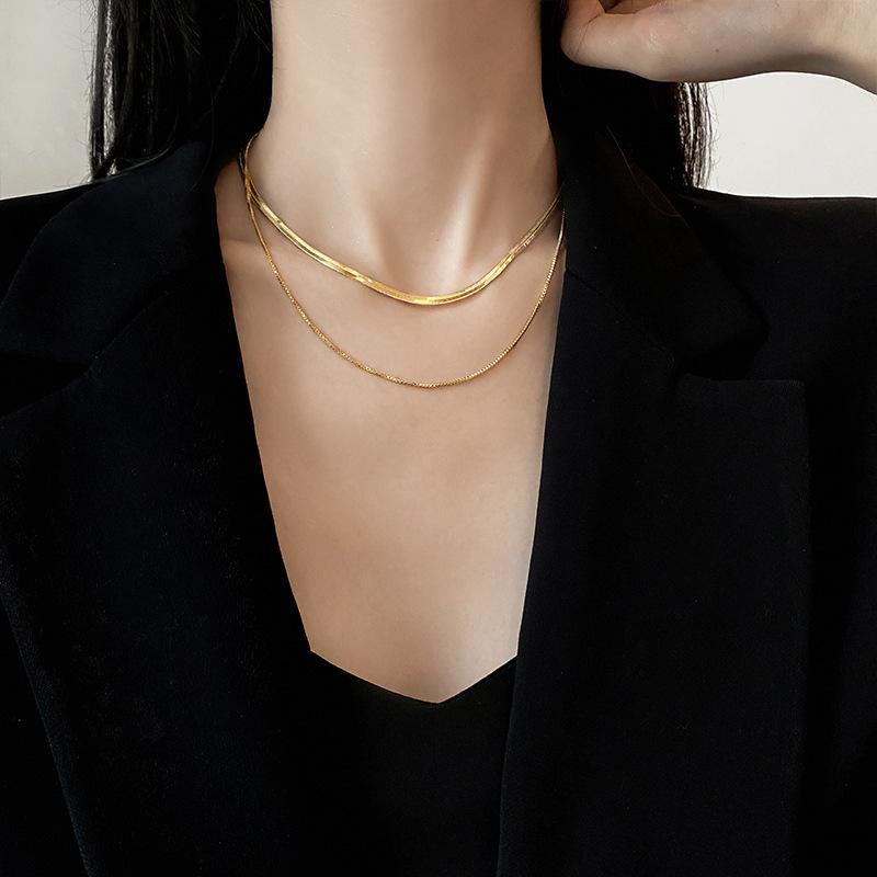 Korean New Double-layer Simple Snake Necklaces For Women Gold Clavicle Necklace Girlfriend Gift