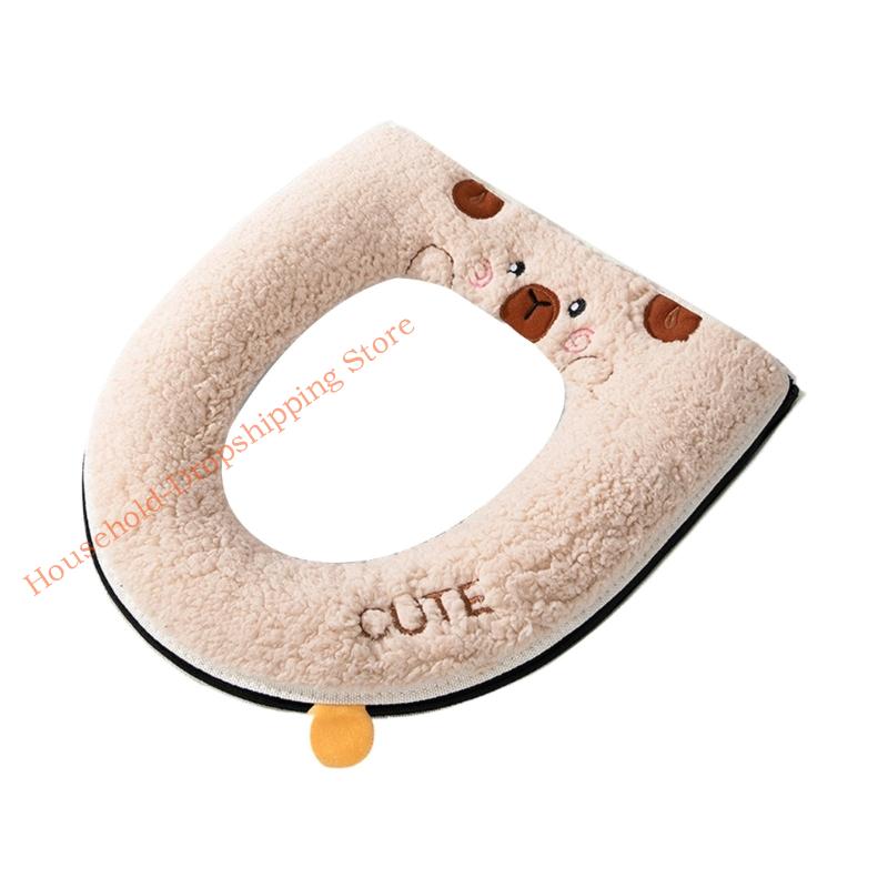Thickened Plush Toilet Cover Bear Design Winter Warmth Toilet Cushion Bathroom Accessory Easy Installation 85AD