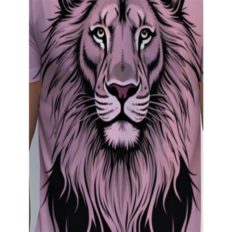 Casual Men T-Shirt Majestic Lion Head Portrait 3D Print Creative Short Sleeve Round Neck Summer Harajuku Style Tee Tops Loose Male Clothing Clothes