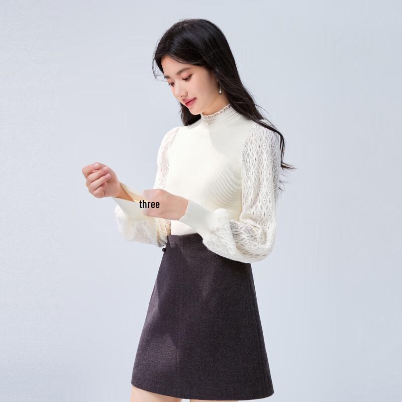 Women's French Elegant Lace Patchwork Semi-High Neck Knit Sweater