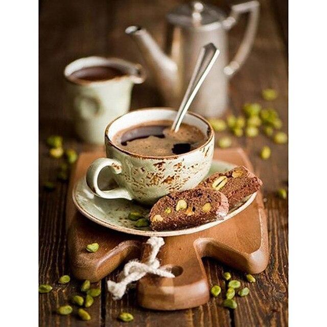 5D-Diamant-Malerei, Kaffee, voll, quadratisch, rund, Diamant-Stickerei, Tasse, Bild von Strasssteinen, Mosaik, Kreuzstich-Set, Heimdekoration