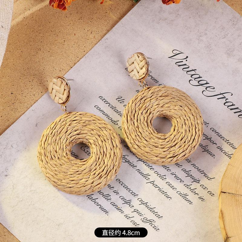 Vintage vacation style grass vine woven earrings Bohemian seaside niche exaggerated stud earrings women's earrings
