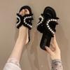 Flat-bottomed slippers women wear spring soft-bottomed fairy versatile pearl beach sandals summer new models