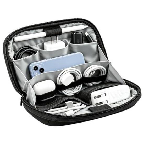 Gadget pouch case compact thin large capacity lightweight water-resistant storage 7 dividers organizing cables chargers stylus pens earphones business