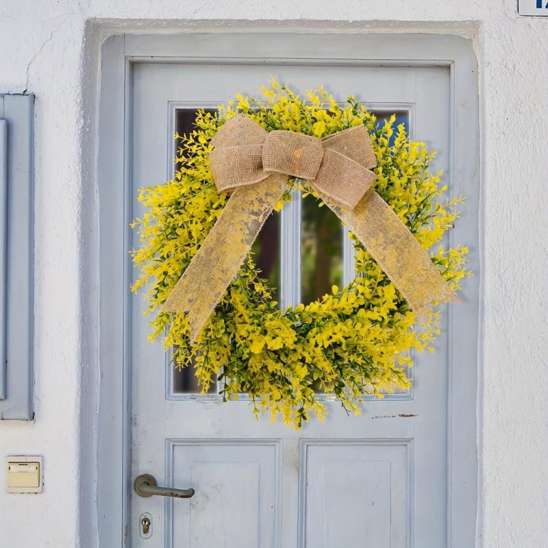 Artificial Yellow Leaf Wreath for Front Door Farmhouses Wedding Holiday Decorations, Front Door Wreath Spring Wreath