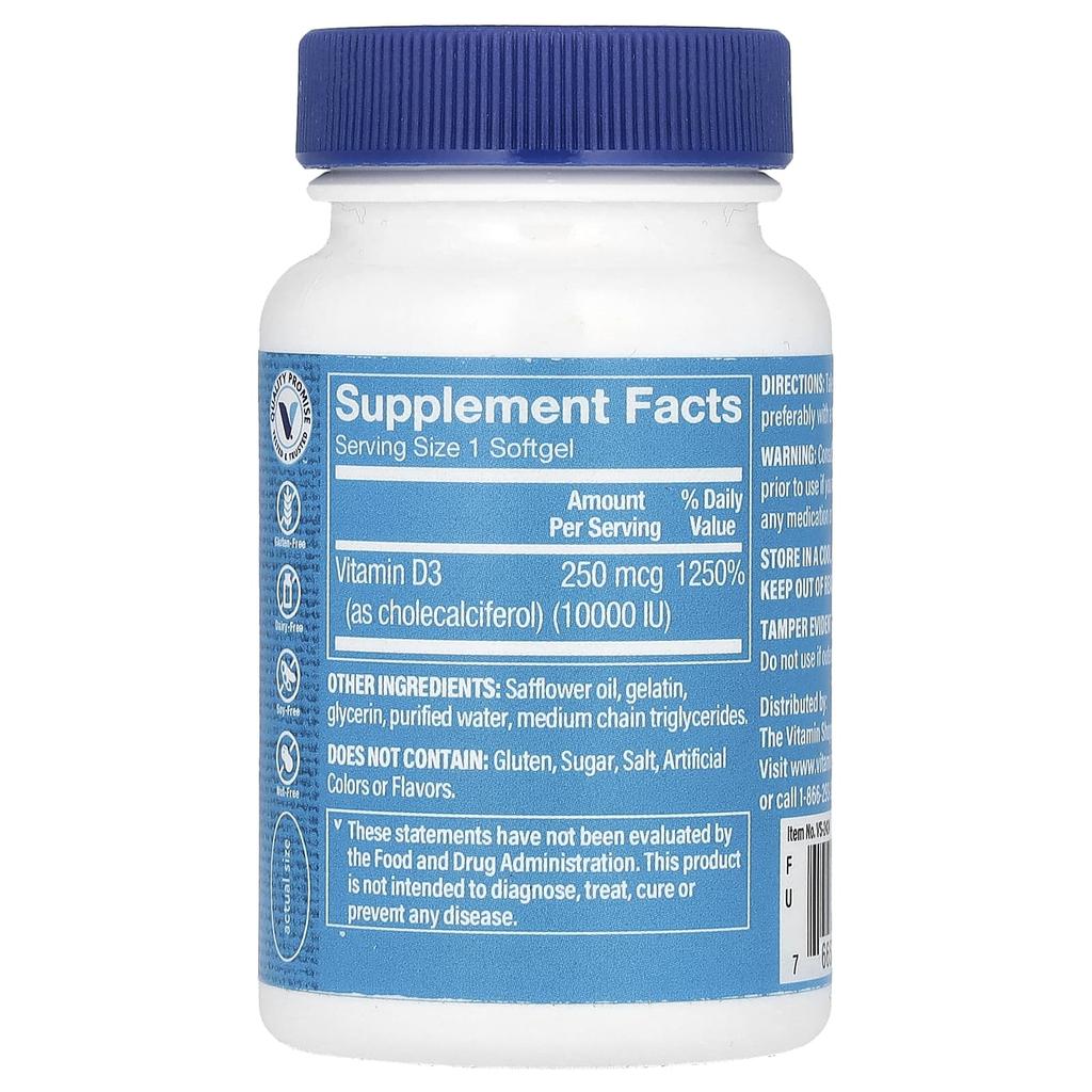 Vitamin D3, 250Mcg (10,000Iu), 100 Softgels