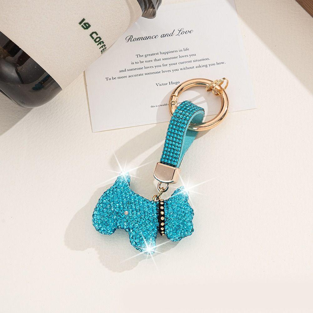 Korean Rhinestones French Bulldog Keychain Cartoon Rhinestone Car Keyring Cute Bag Charm Gift