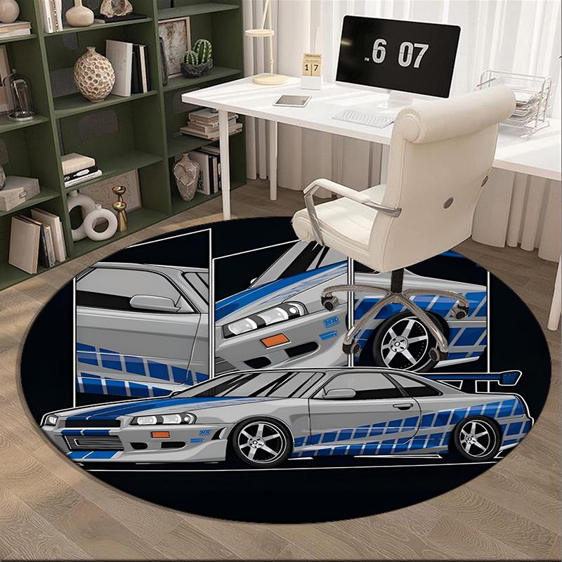 Skyline Blue Racing Spirit Speed And Style Round Rug for Livingroom,Bedroom, Palyroom, Chair Rug, Area Rug, Circle Carpet, Fan Christmas Gift