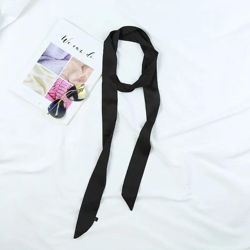 

5X190CM New Women Narrow Long Scarf 190x5cm Solid Color Chiffon Silk Rubber Red Tie Black Bag Ribbon Headbands Choker Streamer чорний