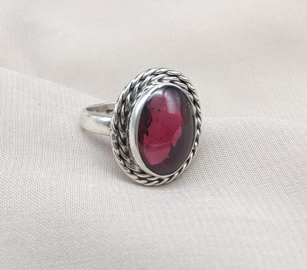 Pink Garnet 925 Sterling Silver Ring: Handmade Boho Statement Jewelry