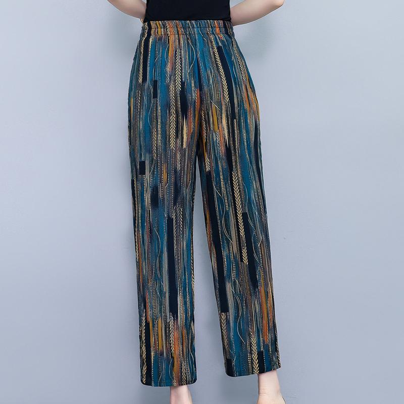 Pantalons pour femmes taille haute grande taille, pantalons amples vintage d'été, taille élastique, vêtements pour femmes d'âge moyen