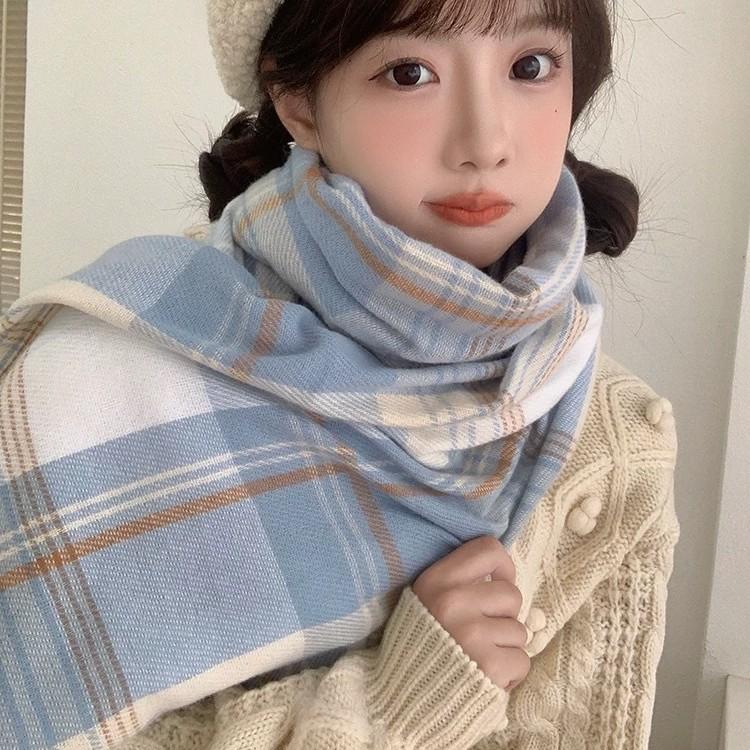 Plaid Scarf Women's Autumn and Winter Imitation Cashmere Shawl Versatile Fresh and Cute Campus Skin Friendly Student Korean Style Warm Scarf