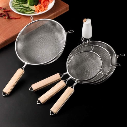 Stainless steel strainer, crush and strain soup, sturdy, perfect for baking, smooth, tempura, scoop, oil drainer, colander, strainer with handle, oil