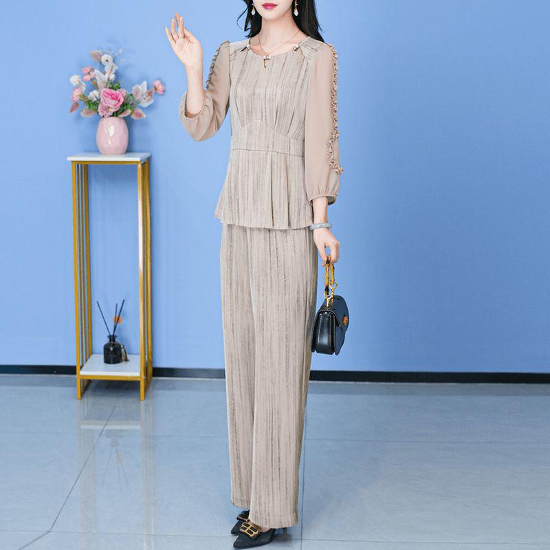 2025 Trendy Spring Two-Piece: Light, Mature Style Wide-Leg Pants Set for Women - Age-Reducing & Slimming