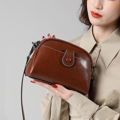 Premium Oil Wax Cowhide Small Bag New Leather Women's Bag Retro Temperament Shoulder Bag Fashion Messenger Bag
