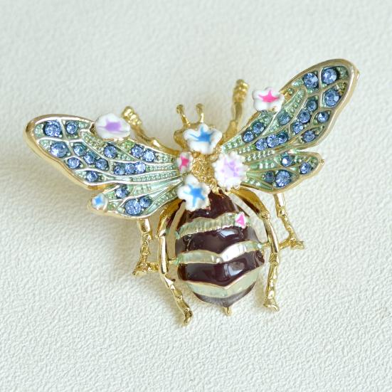 Retro Brooch Bee Design Zinc Alloy Pin with Rhinestone Inlay Hand-Painted Enamel Glaze Suits Coats Sweaters Clothing Badge