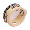 4 Inch Wooden Hand Tambourine with Metal Single Row Jingles Polyester Drum