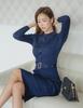 Korean Slim Fit Knit Dress - Women's Round Neck Belted Midi Skirt (Autumn/Winter 2021)