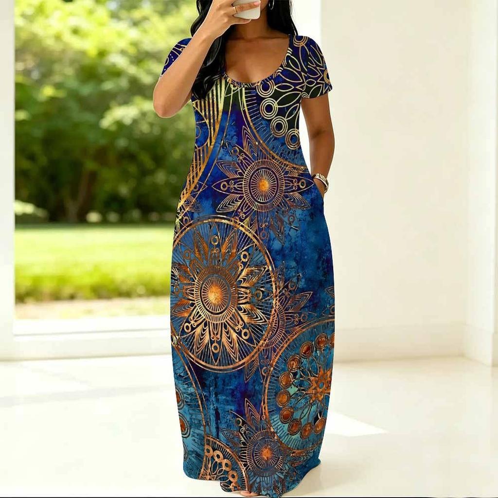 Breathable Round Neck Short Sleeve Plus Size Gown For Ladies Summer Casual Life