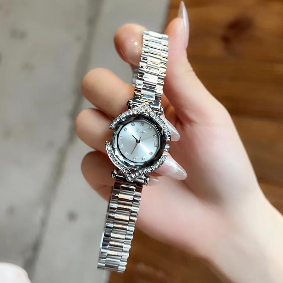 Fashion Steel Belt Watch Femininity Diamond-Encrusted Rhombus Mirror Women'S Watch