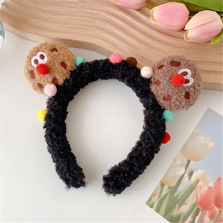 3D Plush Cartoon Cookie Headband Cute Stuffed Hair Hoop Makeup Fuzzy Headdress