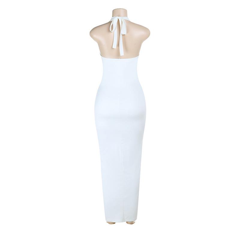 European Style 2026 Elegant Sexy Halter Pleated Hollow Backless Evening Gown Skirt