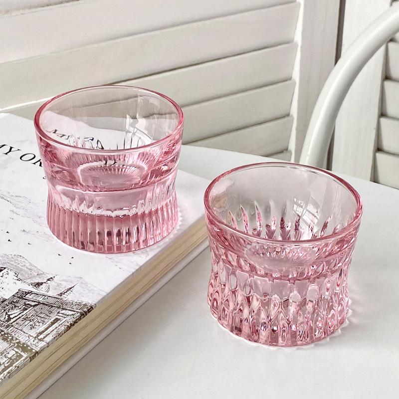 Novel Crystal  Glass Cup Thick Pink Ladies Wineglass Whisky Puck Transparent Brandy Cup Ice Coffee Cup
