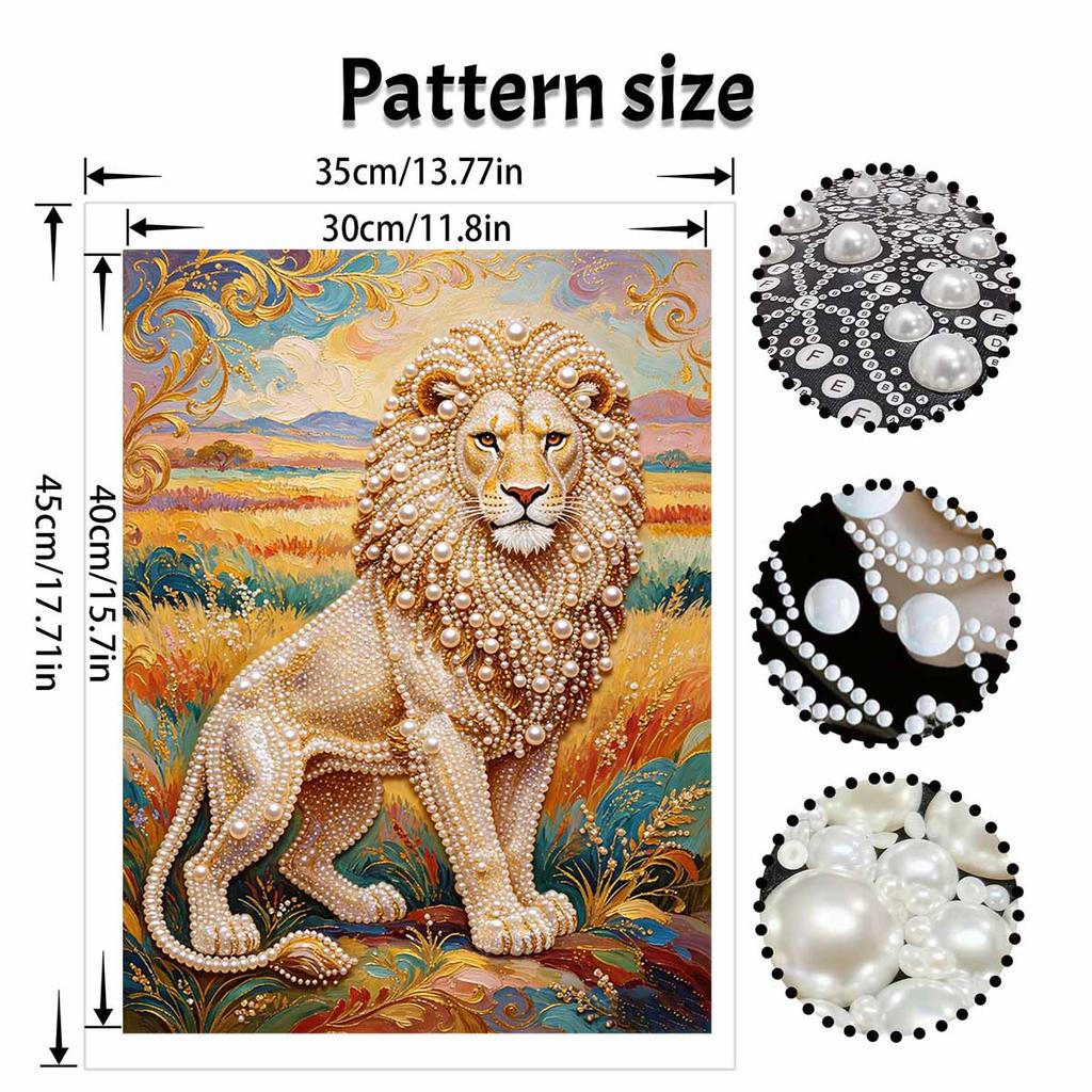 Kit Perle Leone Maestoso Pittura Artistica 5D con Strass Rotondi Fatta a Mano Quadro da Parete Decorazione Elegante per la Casa Regalo per Uso Quotidiano e Festivo