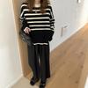 Korean Fashion Striped Knitted Pullover Sweater Women Autumn and Winter New Casual Simple Retro Loose Outside Wearing Long Sleeve Loose Crew Neck Tops