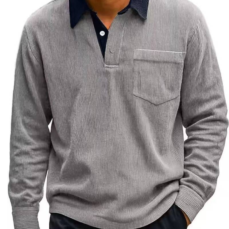 Vintage Corduroy Long Sleeve Shirt With Button Collar For Casual Mens Fashion