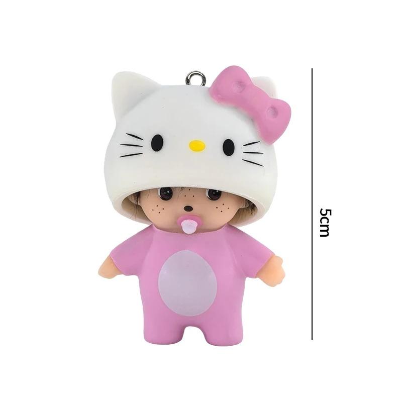 Hello Kitty Monchhichi Vinyl Figure Keychain Cute Anime Keyring Car Bag Pendant Desktop Ornament Wedding Gift for Fans Kids