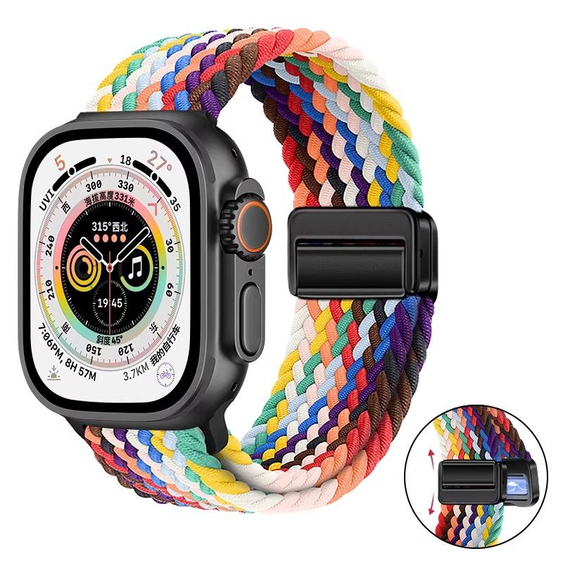 Nylon Braided Band For Apple Watch Series Ultra 3 2 1 49mm 11 10 46mm 42mm 9 8 7 45mm 41mm Magnetic Strap iWatch 6 5 SE 44/40mm Belt