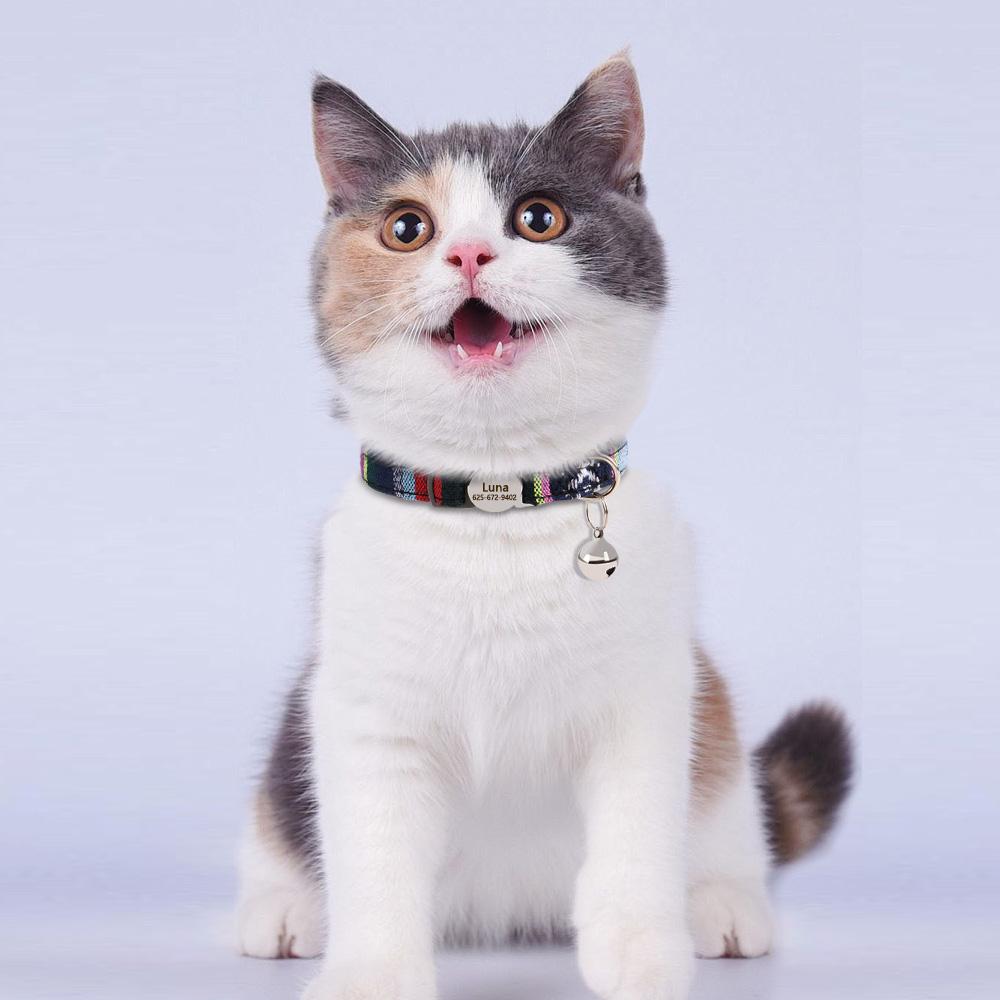 Personalized Nylon Cat Collar Quick Release Puppy Cats Collars Safety Breakaway Pet Kitten Necklace Free Engraved Adjustable