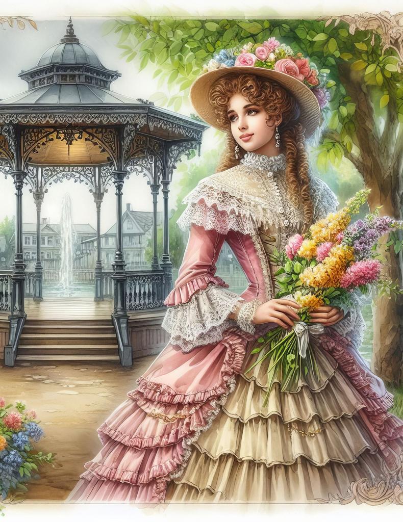 Elegant Vakkert Jente Diamantmaleri, Full Diamantmosaikk Ny 2024 Europeisk Landskap Korsstingsett Diamantbroderi