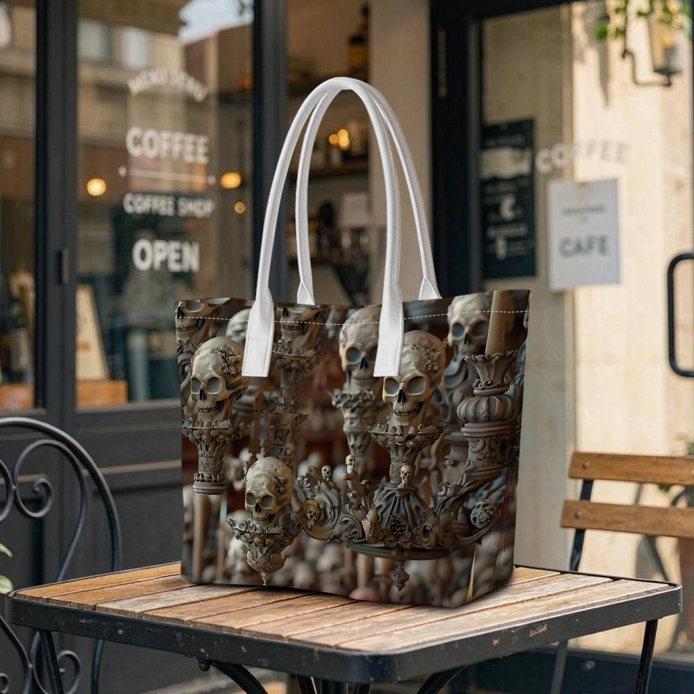 Gothic Skull Printed Large Tote Bag for Daily Outing Carry