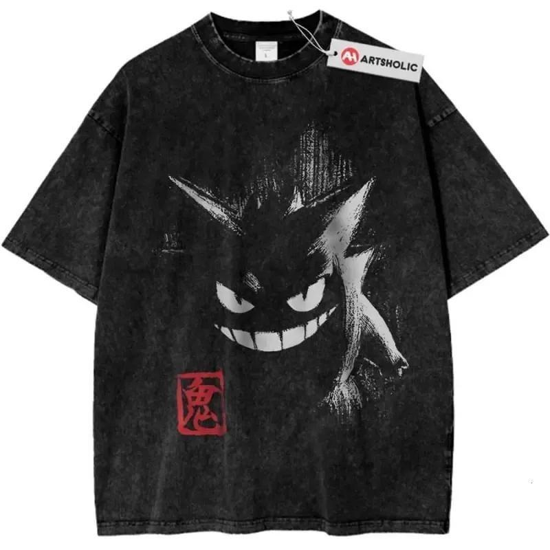 Vintage Washed Anime Ghost Graphic T Shirt Oversized Unisex Cotton Tee S