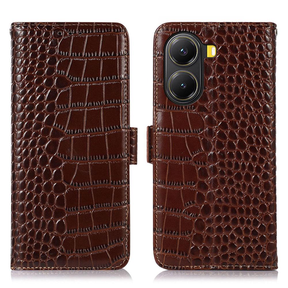 For Xiaomi Poco X7 Pro 5G Case Wallet Crocodile Texture Genuine Cow Leather Phone Cover