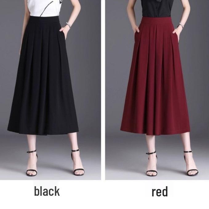 

Women s High-Waisted Black Ice Silk Wide-Leg Skirt Pants - Hong Kong Style 4XL червоний
