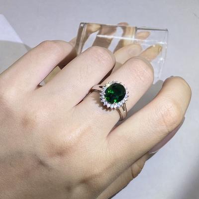 Yuvarlak Yüzük Elmas Klasik Moda Kadın Zirkon Düğün Yeşil Kristal Takı